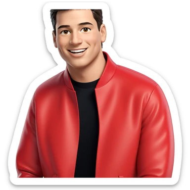 smiling boy in red jacket sticker