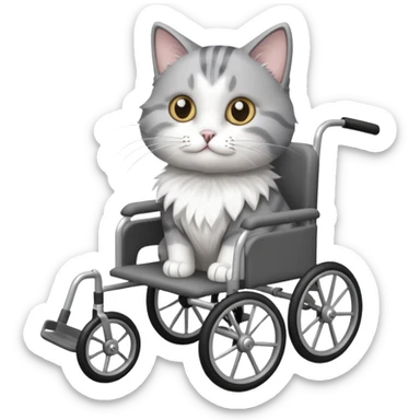 grey and white cat in a cat walking wheelchair sticker