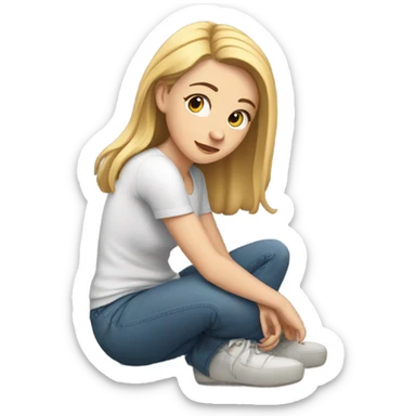 white girl kneeling on floor sticker