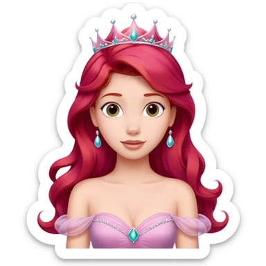 Disney human Ariel with red hair wearing a pink princess dress and tiara sticker