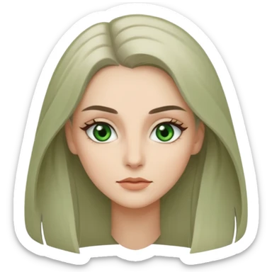 женщина с зелёными глазами, красивыми бровями, серо-бежевыми волосами длинными, с асимметричным пробором   sticker