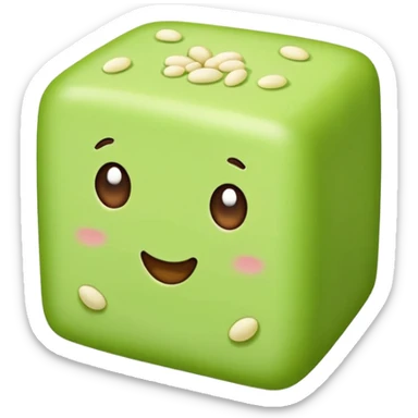 Mung bean cake pale green cubic dessert, simplified emoji style with bold outlines and bright colors, cartoon style Lvdou Gao summer sweet sticker