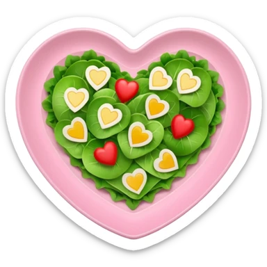 green salad in a light pink heart shaped plate sticker