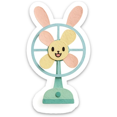 chibi electric fan shaped like a bunny, ears spinning as blades, cheerful face, pastel green, full-body sticker
