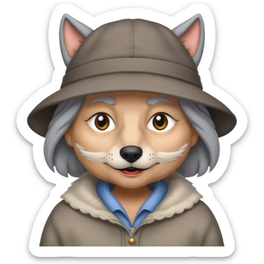 The big bad wolf is wearing Grandma's clothes and a hat, yet its face still looks like a wolf's. sticker