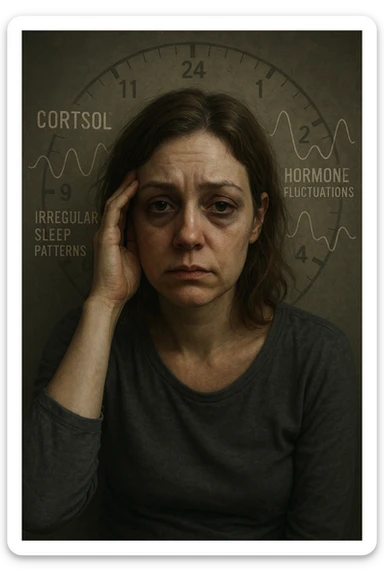 Donna con cortisolo elevato ritmo circadiano alterato immagine realistiche sticker