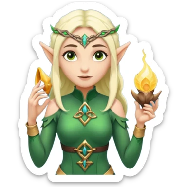 elf female Short wetsuit-style garb, glowing runes on skin, holding a conch horn. sticker