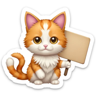 calico kitten holding a large sign sticker