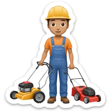 Maintenance worker
with full-body lawnmower sticker