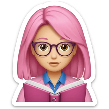 Estudante de cor parda cabelo cacheado loiro escuro de óculos segurando um caderno rosa sticker