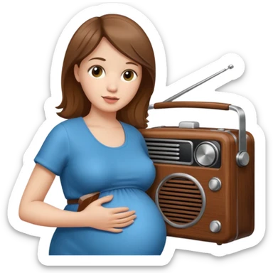 Pregnant woman holding opregnsnt radio sticker