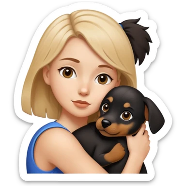 A white girl hugged a black Changmao dog with a little white on the corner of its mouth sticker
