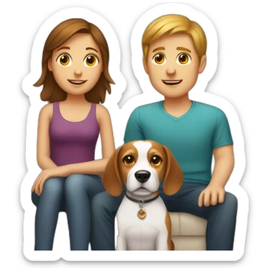 Brown hair White boy and girl and beagle Sit on couch sticker