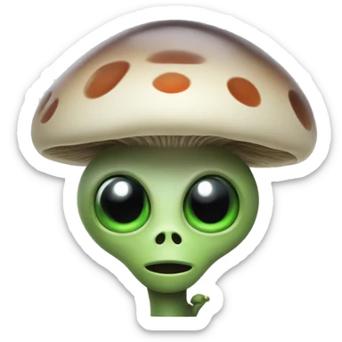 An alien with I large mushroom as a hat sticker