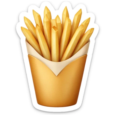 Cinematic Realistic Belgian Fries Dish Emoji, showcasing thick, crispy fries served in a paper cone rendered with detailed textures and golden, appetizing lighting. sticker
