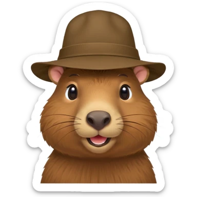 Capibara with a hat on the corner of his head sticker