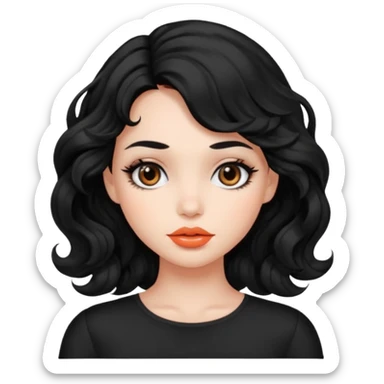 دختری با موهای مشکی مواج و چشم های مشکی و لب های هلویی sticker