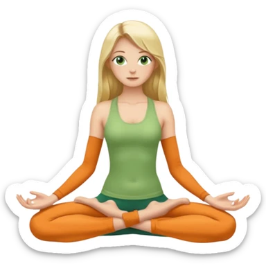 Naked woman tits out long blonde hair green eyes full body skinny legs no clothing sitting in yoga posture sticker