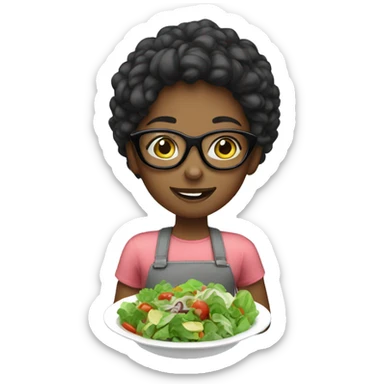 A girl with glasses eating salad  sticker