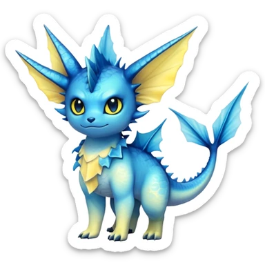  Cool Edgy blue-yellow-black-gradient ethereal badass Vaporeon-Vernid-Trico-animal-creature full body  sticker