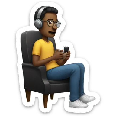 Man sitting in chair and listening music sticker