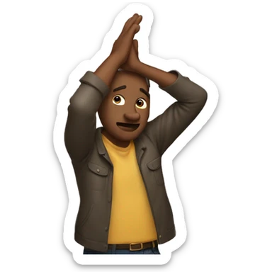 the man throws his hands over his head sticker