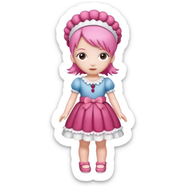 Isolated detaile illustration incredibly raspberry torte doll figurine full body with pink hair and a raspberry hairband sticker