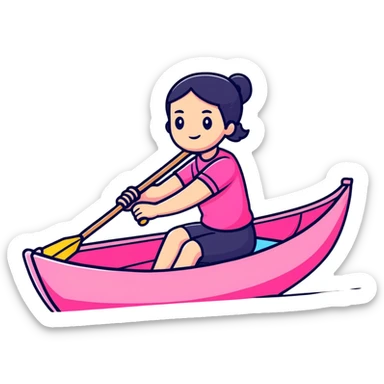 woman rowing a pink boat sticker