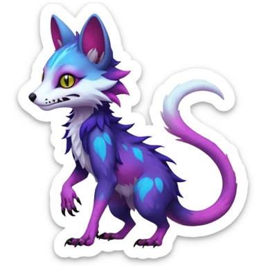 Kawaii cool realistic cute ghoulish edgy fantasy ethereal feline-vernid-sergal-possum-monster-fursona animal creature full body with intricate markings  sticker