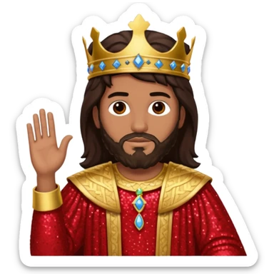 King Solomon from The Bible with dark brown hair,  red sequin outfit sticker