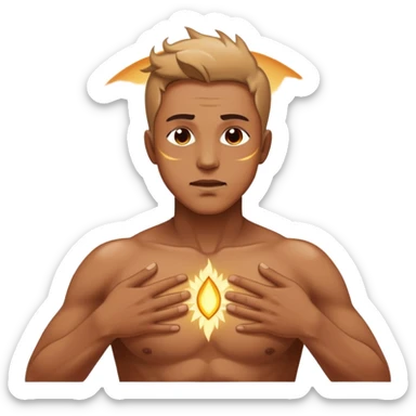 transition from a man with a spiritual pain on his chest growing up to a man with a soul glowing on his body representing his healed version karmically and using that energy to heal others sticker