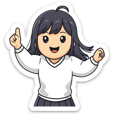 Asian woman with long black straight hair with bangs cheering for Doosan Bears baseball team sticker