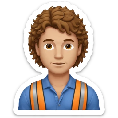 Hot white male builder with curly brown mullet hair and muscles sticker