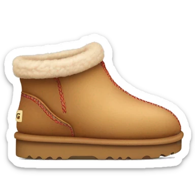 Ugg Camel slip-on slippers. A thin red zig-zag stitch only encircling ankles, VERY chunky platform sole. sticker