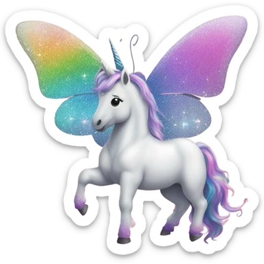 Whimsical rainbow unicorn butterfly with glitter sticker