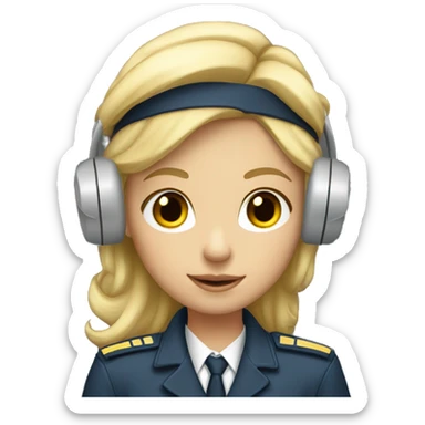 Blonde girl with pilot uniform and headset with microphone sticker