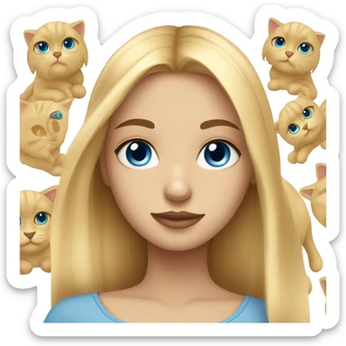 Blondir girl with blue eyes and middle long hair and she has little black kitty with long cat hair sticker