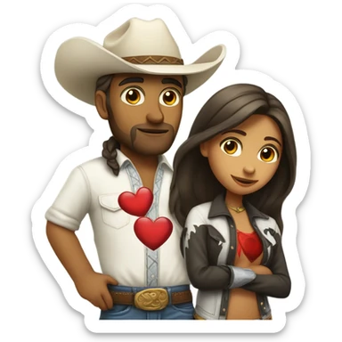 white Cowboy holding heart with desi girl full body sticker
