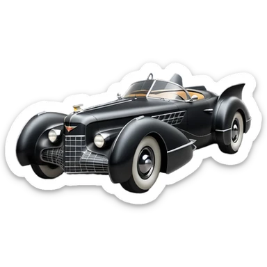  the animated series aerodynamic opulent dark futuristic concept Batmobile loosely based on 1946 V16 Cadillac roadster(flat long straight faceted mechanical body) winged stealthy street hot rod  sticker