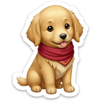 Dame un perro golden retriever cachorro con bufanda morada sticker