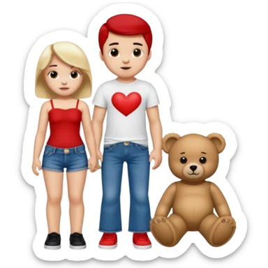 A boy and a girl teddy bear for the boy bear put on true religion shirt and jeans with black shoes and for the girl put flare jeans and a red tube top and white shoes just bears not the humans  sticker