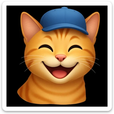 Change the cat's face expression to happy, keeping the blue cap, in emoji style. sticker