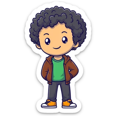 Teen boy with curly hair, casual clothes, friendly expression sticker