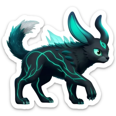 bioluminescent dark abysmal abyssal neon-glowing Trico-Sergal-Furret-Ferret-Wolverine-Vernid-furry-fursona-fusion-Fakemon-animal-hybrid-creature, full body sticker