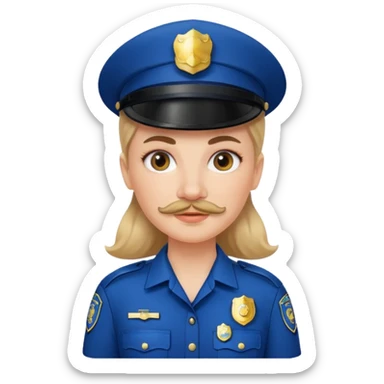 white woman with mustache wear police's uniform sticker
