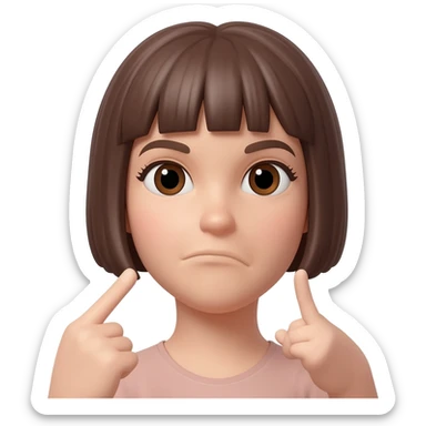 Tête emoji beige fille brune cheveux courts iPhone IOS qui exige de faire ce qu’on dit en pointant du doigt sticker