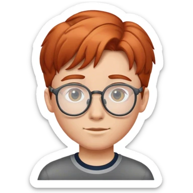 school  boy with copper hair and glasses,  sticker