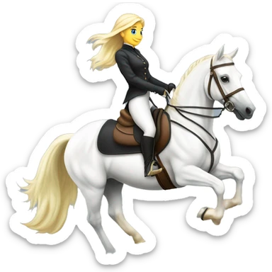 blond Equestrienne riding a white arabian horse, dressage  sticker
