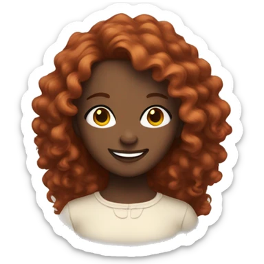 smiling dark-skinned woman with shoulder length curly red hair, long eye lashes, almond shaped eyes sticker