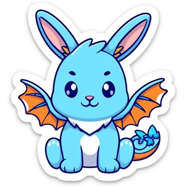 An adorable bunny ice dragon sticker with fluffy rabbit ears, icy blue scales, crystal wings, and cute dragon features sticker
